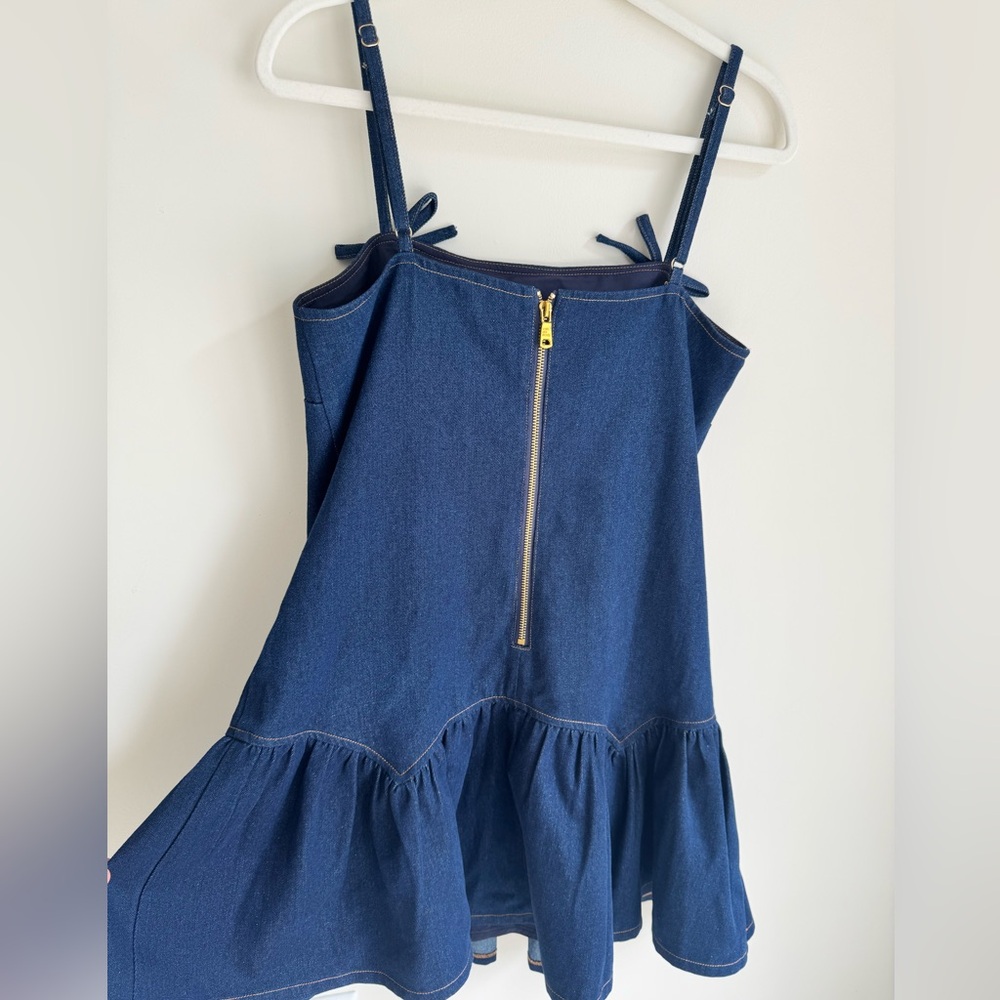 Avec Les Filles Dark Wash Denim Ruffle Mini Dress – Size M - Picture 6 of 8